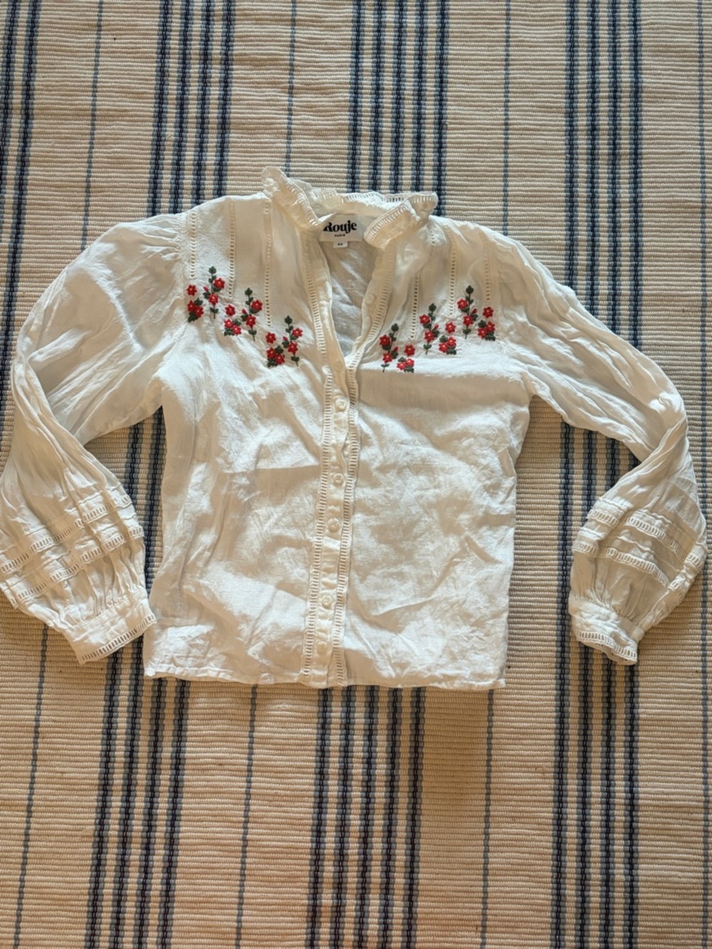 NOT FOR SALE Rouje Paris White Embroidered Floral Button-Down Blouse